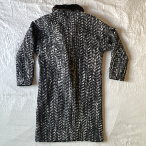 H&M Faux Fur Collar Tweed Wool Blend Long Coat Sz 6 - Picture 4 of 12